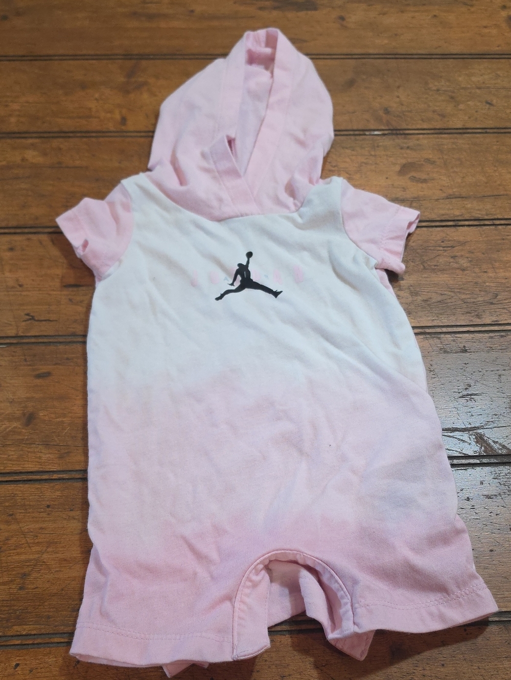Jordan Pink and White Hooded Baby One-Piece